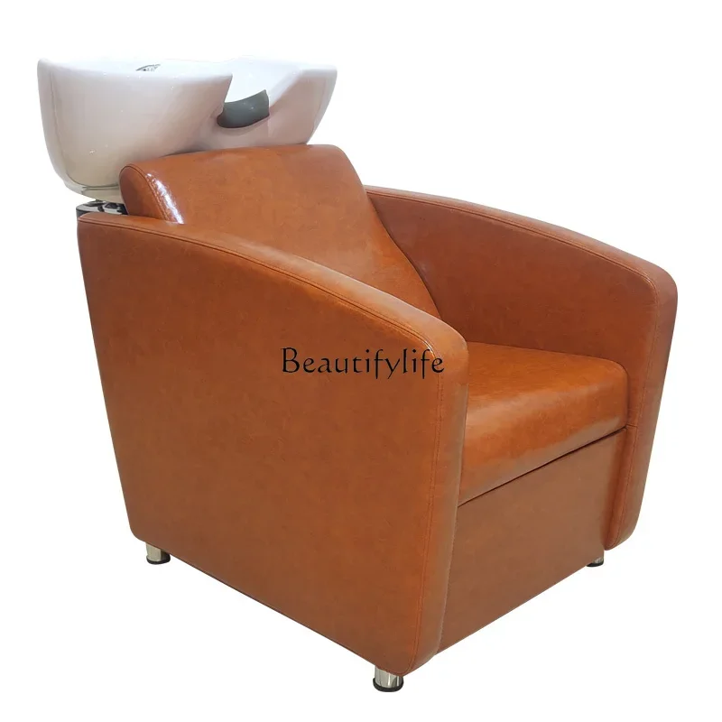 

New High-End Barber Shop Ceramic Basin Shampoo Chair Half Lying Shampoo Flushing Bed