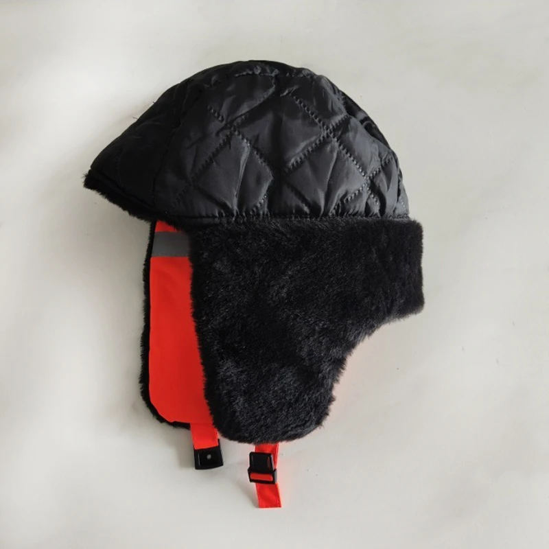 Men's Winter Trapper Aviator Earflap Warm Russian Waterproof Ski Hat Bomber Cap Safety Reflective Strip Protectors Hats