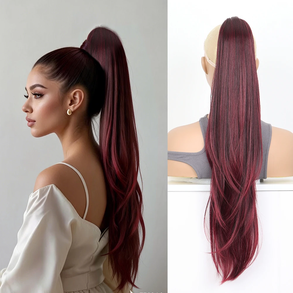 26Inch Synthetic Layered Ponytail Extension Drawstring Wrap Around Long Straight Ponytail Hairpiece for Women Daily Party Use