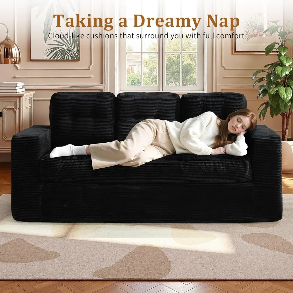 أرائك لغرفة المعيشة، 74 أريكة حديثة ذات 3 مقاعد مع مقعد عميق، أريكة سحابة مريحة مع قماش سروال قصير، لا يتطلب التجميع #6