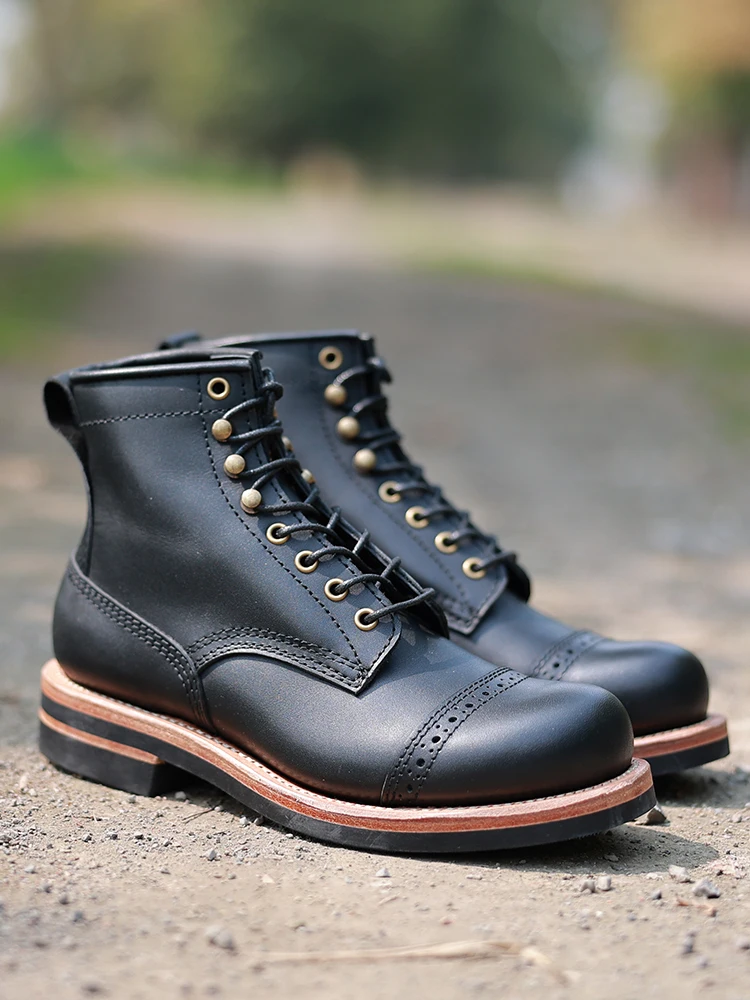 

Retro Work Boots Men's Outdoor Casual Heavyweight Ameikaji High Top Paratrooper Boot Carving oe Head Motorcycle Boot