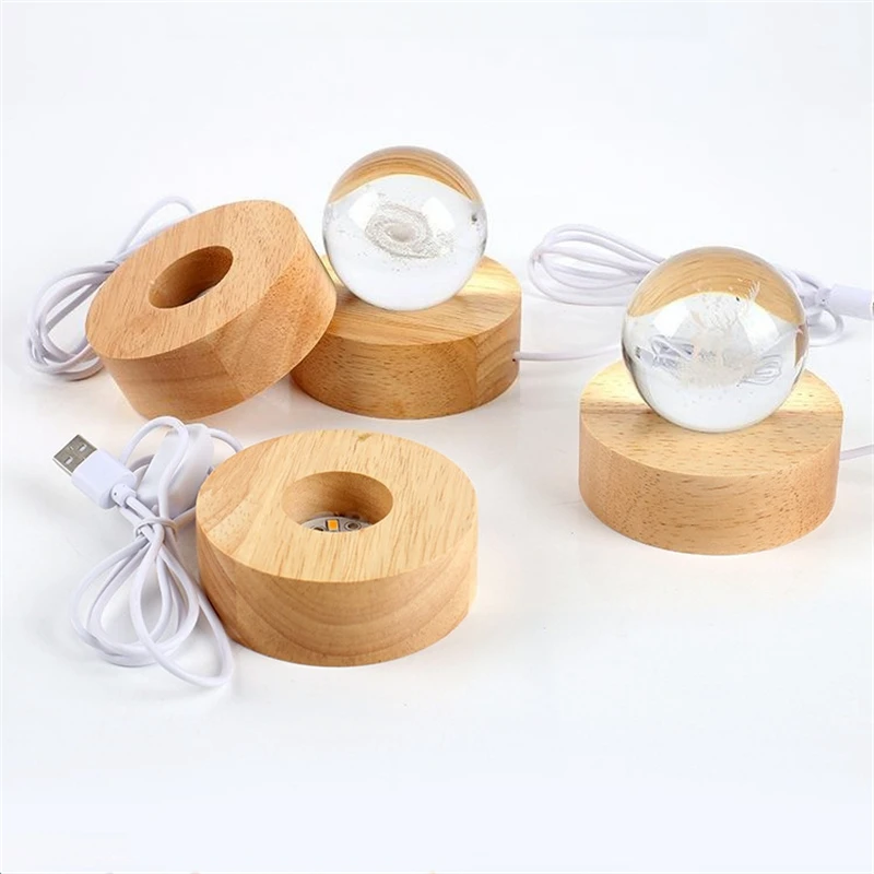 DIY Wooden LED Display Lamp Base Holder USB Rectangle Table Lamp Stand For Crystal Glass Resin Art Gift 3D Night Light Lamp Base