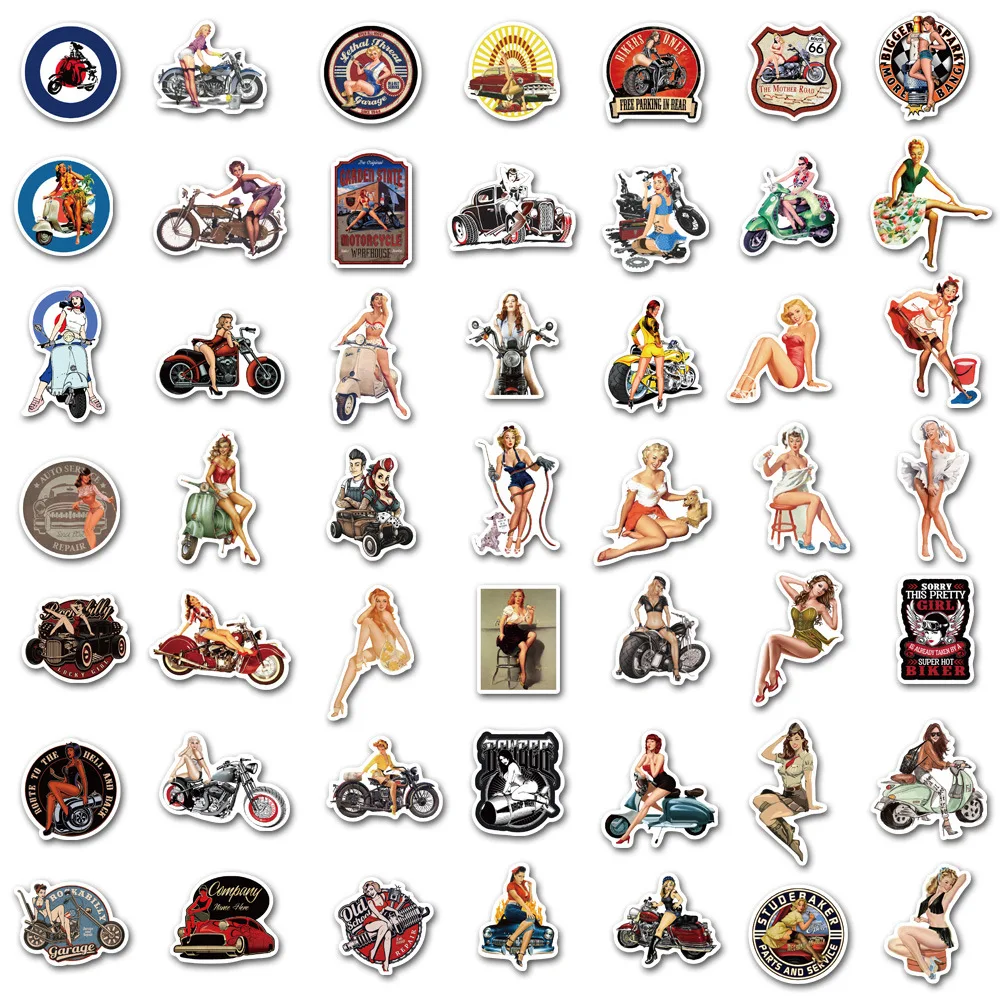 Imagem -03 - Retro Pin up Girls Adesivos para Faça Você Mesmo Telefone Motocicleta Capacete Scrapbooking Laptop Mala Skate Mulheres Sexy 10 Pcs 50 Pcs 100 Pcs