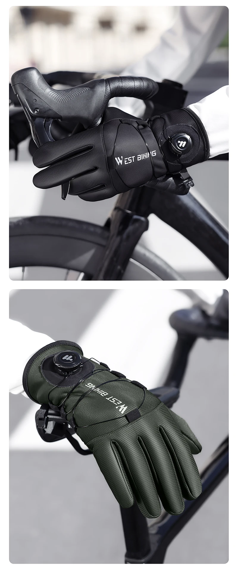 WEST BIKING Winter-Wärmehandschuhe für Herren, winddicht, mit Fleece, selbstverriegelndem Knopf, Touchscreen-fähig, rutschfest, für Mountainbike, Rennrad und Motorrad. – Detail 17