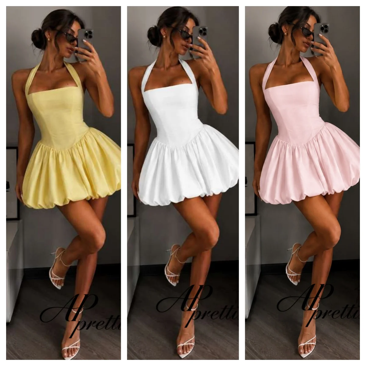 AP pretti Playful Multiple Colors Halter Cocktail Dress Sleeveless Bubble Short Prom Gown Customized Birthday Party Dress