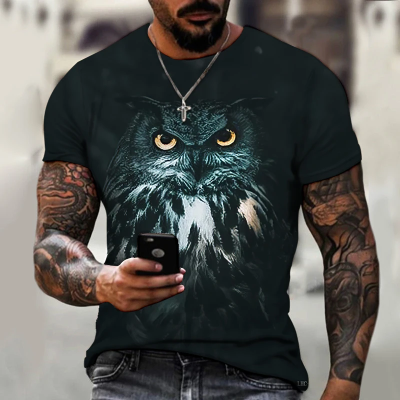 Brand Men\'s Shirt Exclusive Design Animal World Owl Summer Bird Eagle Crewneck T-shirt 3D HD Print Loose Oversized Size Clothing