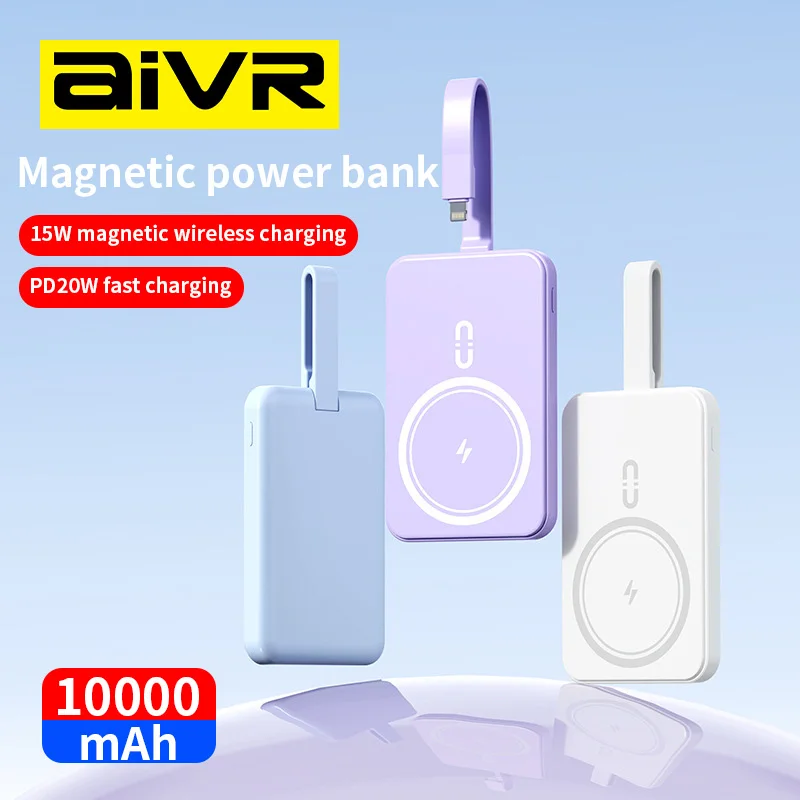 AIVR Power Bank 10000mAh Mini Magnetic Wireless Fast Charge Auto-wake For iPhone 15 14 13 Pro Max Magsafe Powerbank