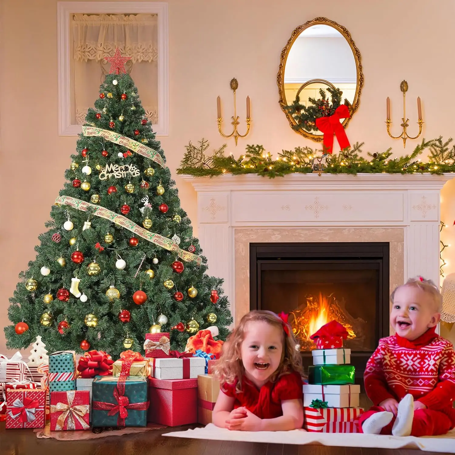 

Искусственная рождественская елка 4,5/6/7,5 футов, реалистичная еловая шарнирная искусственная рождественская елка премиум-класса со складной основой, металлическая петля