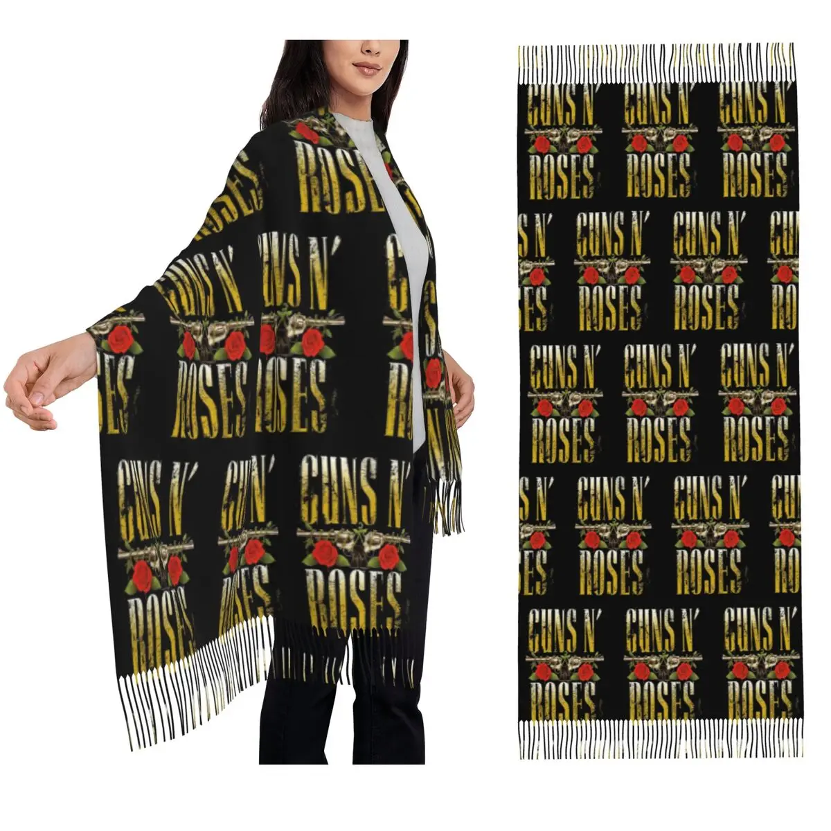 

Guns N Roses Lightsaber Merch Scarf Tassel Scarves Women Soft Warm Shawls and Wraps Large Fall Winter Shawl Wrap