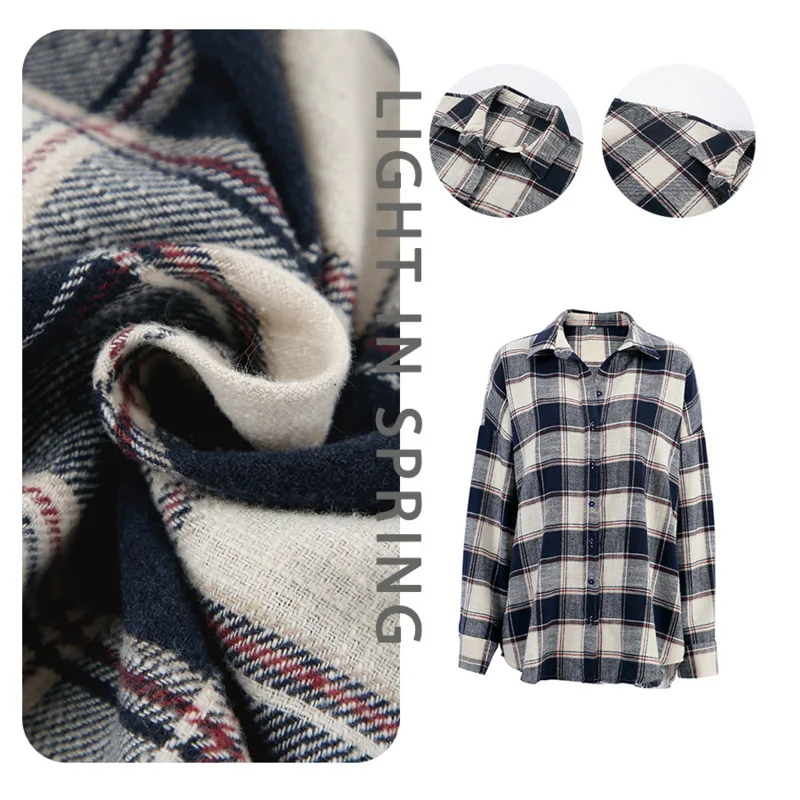 

Oversized Plaid Shirt For Women Spring Winter Vintage Thick Long Sleeve Loose Fit Casual Gender-Neutral Blouse For Casual Wear