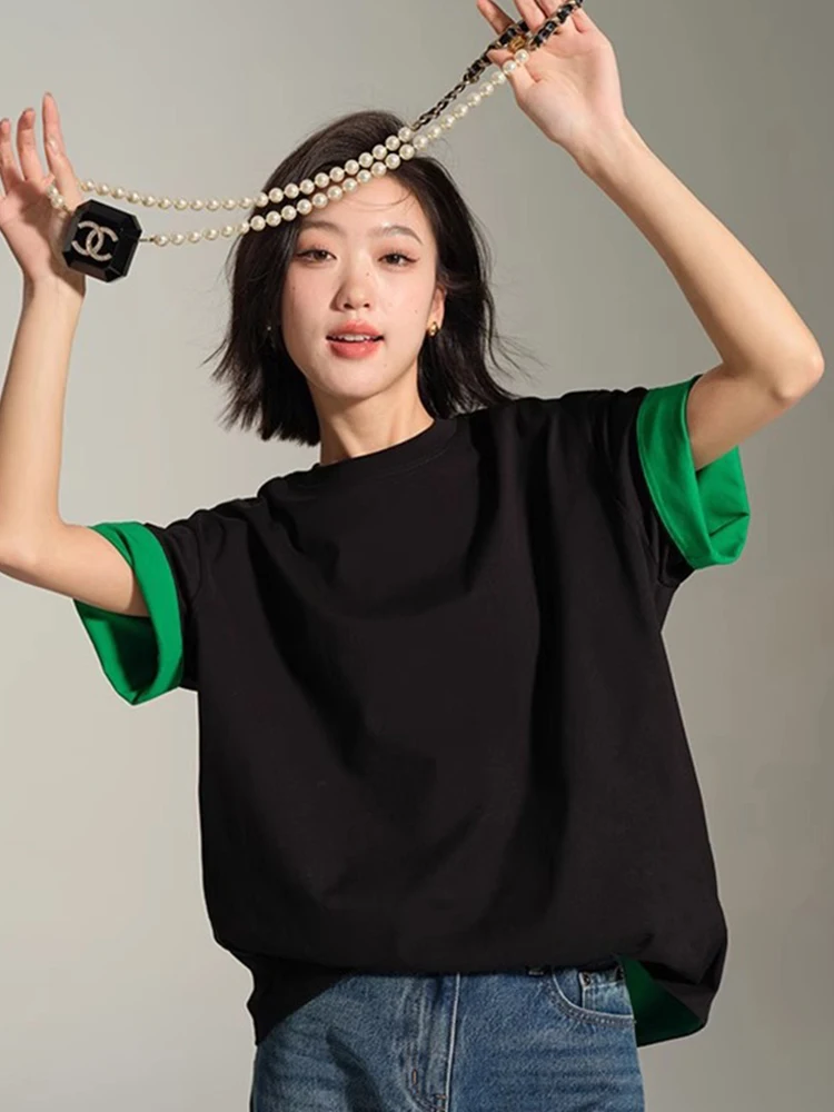 

Slimming Effect Cotton Blend ort Sve T-irt Casual Thin Base irt Korean Sle round Ne Regular Length Summer Top