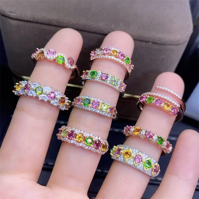 

Оригинальное обручальное кольцо из стерлингового серебра 925 пробы с натуральным турмалином и тонким драгоценным камнем для женщин, ювелирные изделия, рождественский подарок с сертификатом