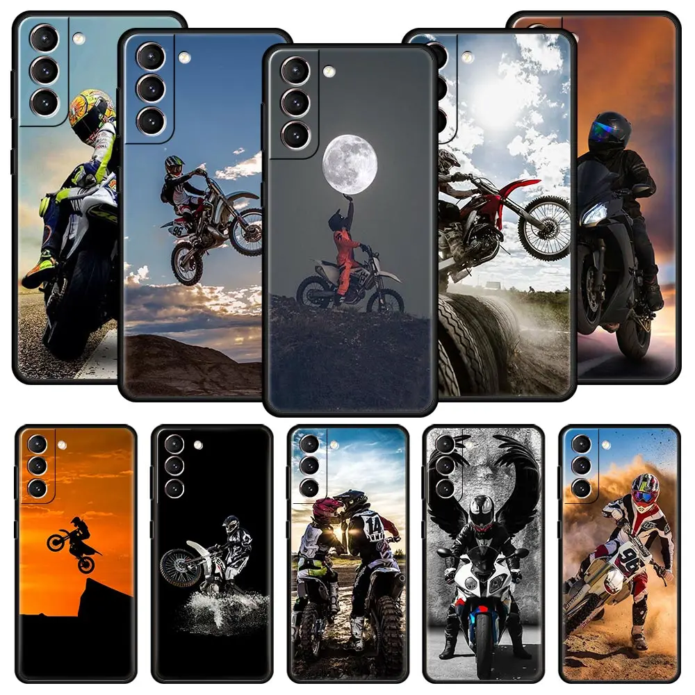

Moto Cross Motorcycle Sports Phone Case For Samsung Galaxy S23 S22 S21 Ultra S20 FE 5G S10 S9 S24 Plus S10E Cover Silicone Shell