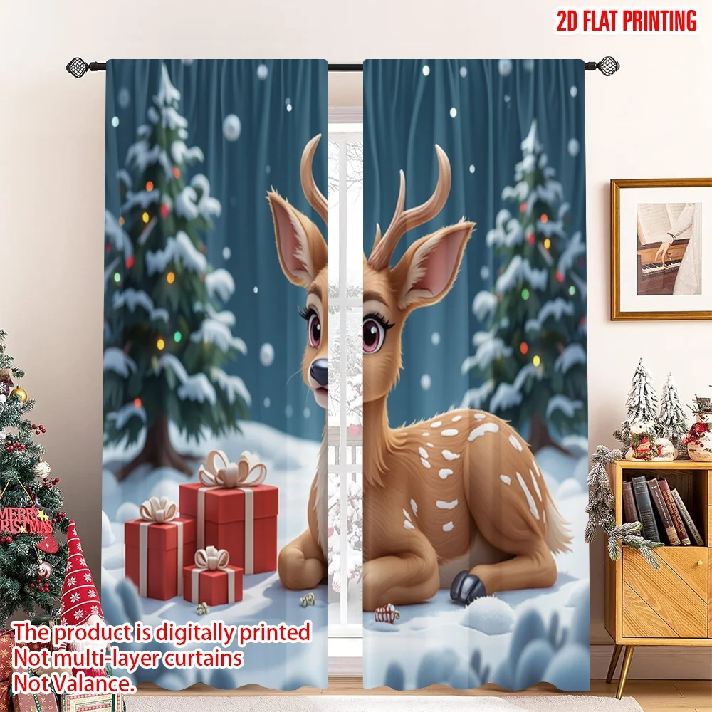 

2pcs 2D flat printing Merry Christmas Scene Curtains Cute Deer Christmas Gifts Fabric Without Electricity 0 Use for Home Decor