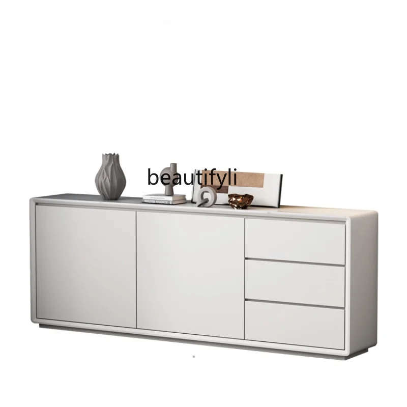 

Log Solid Wood Sideboard Modern Living Room Locker Simple Wall Integrated Tea and Silent Wind Entrance Cabinet