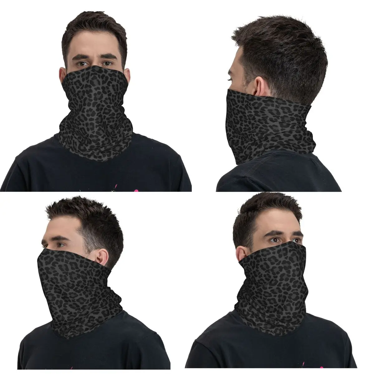 Preto leopardo impressão bandana pescoço gaiter impresso máscara cachecol multi-uso ciclismo cachecol equitação unisex adulto à prova de vento