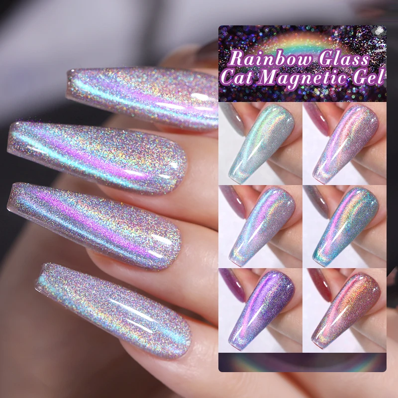 BORN PRETTY 10ml Double Light Rainbow Glass Cat Magnetic Gel Nail Polish Sparkling Color Gel Semi Permanent Varnis Magic Gel