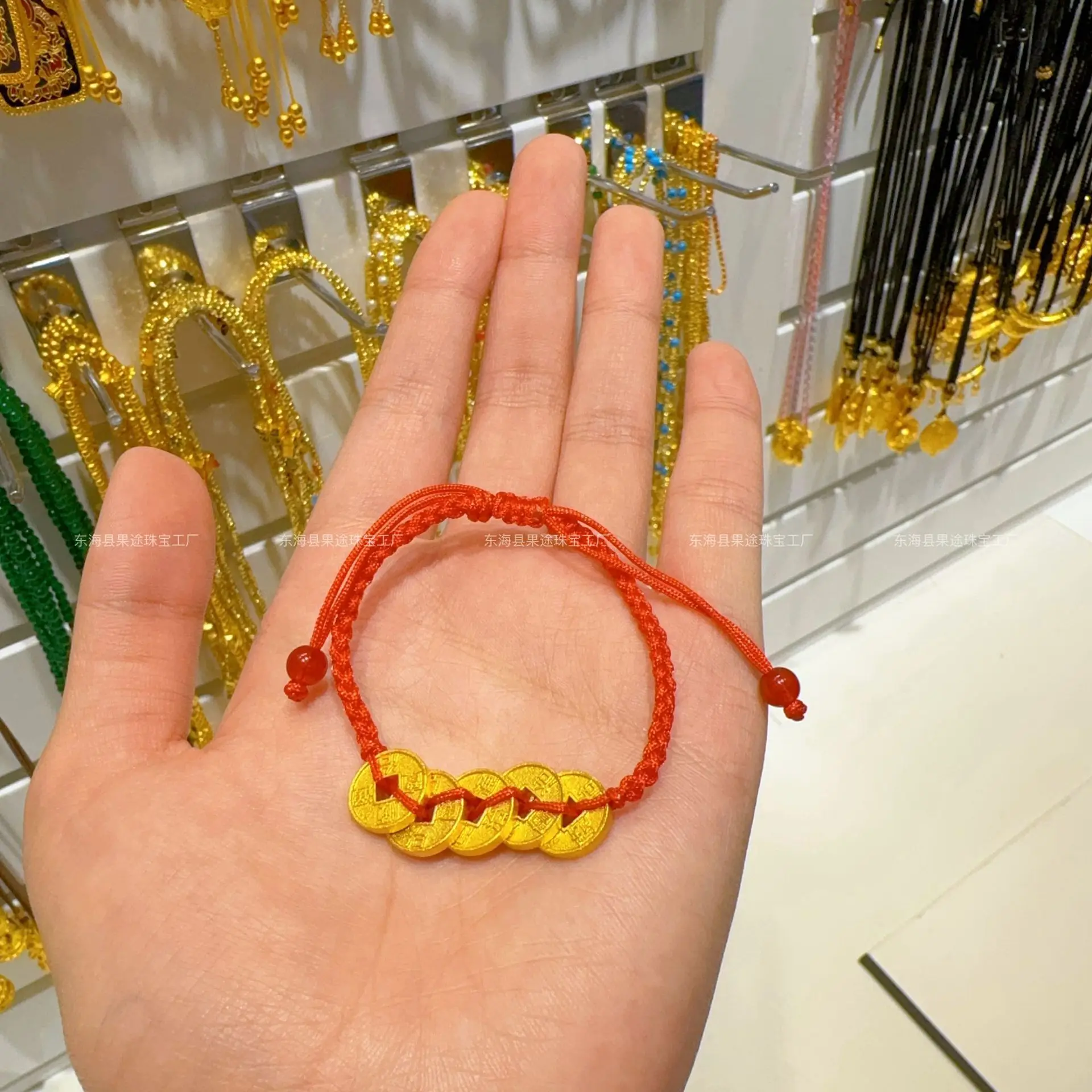

Plated With Real Gold Preservation Ancient Sand Gold Five Emperors Coins Red Rope Simple Hand Woven Bracelet Women s Girls Gift