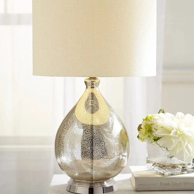 

Postmodern Black Glass Table Lamps Fabric Lampshade Creative Personality Bedside Living Room Restaurant Office Study Desk Lights