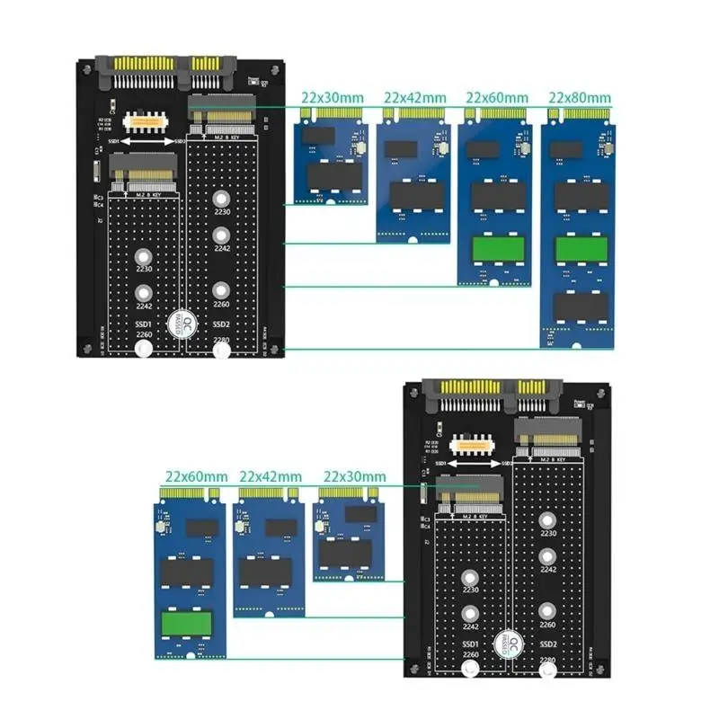 652F Double M.2 B SSDs to 2.5inch SATA3.0 Adapter with Frame Bracket SATA3.0 6Gbps Converters Adapter Card Replacement