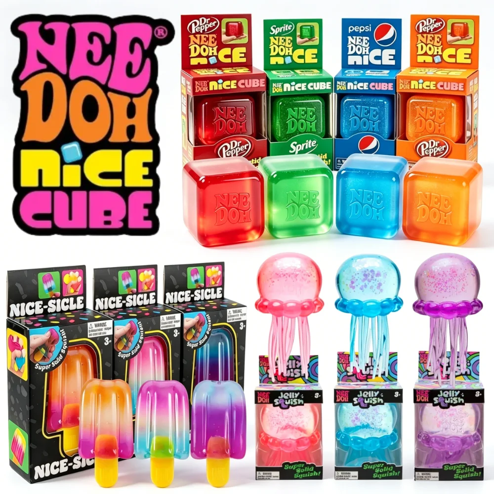 Tendência #NeeDoh Jellyfish & Cube & Ice Lolly Squish Toy, Soft Jelly Squeeze Stress Relief Fidget Toy, Sensorial para crianças e adultos