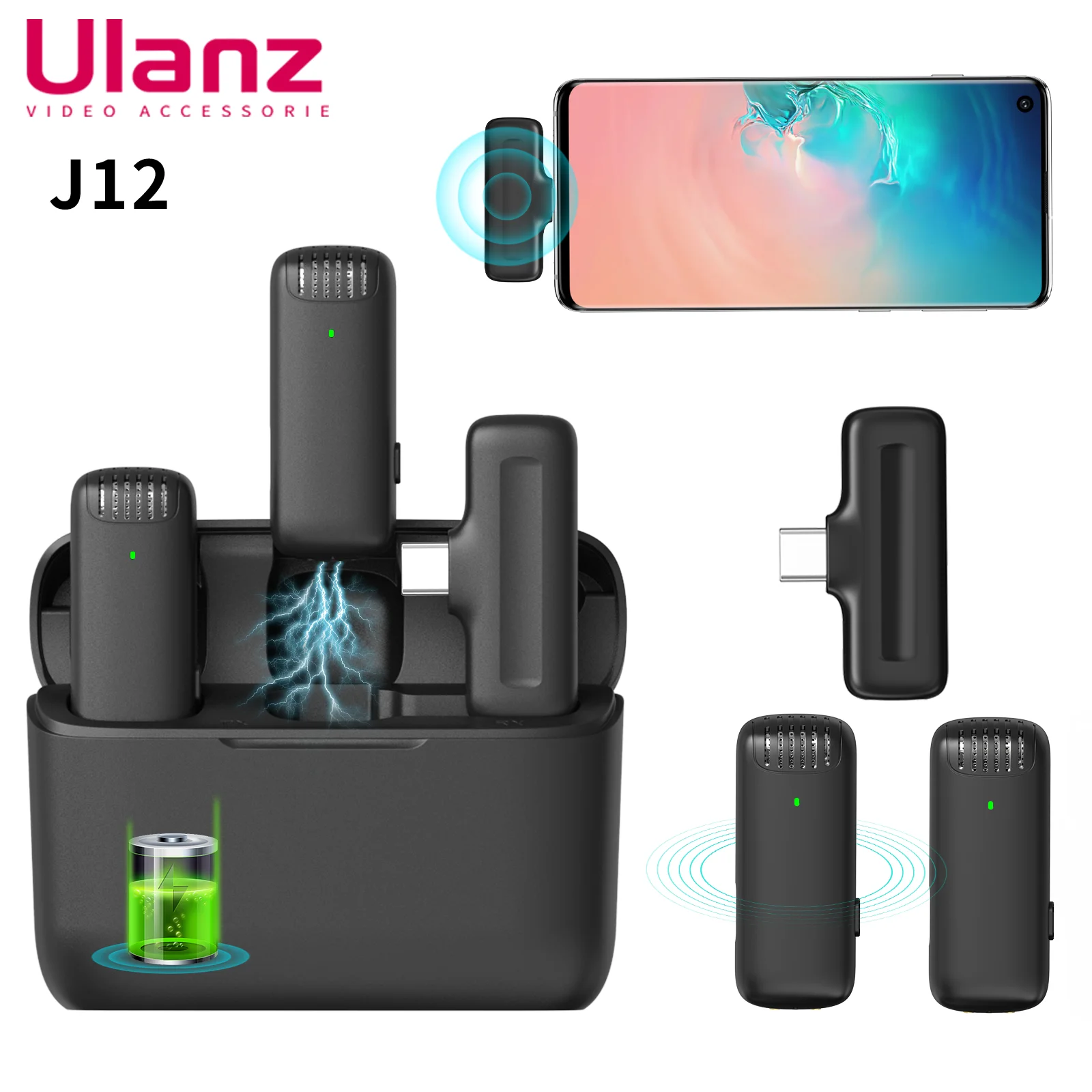 Ulanzi J12 Lavalier Microphone Professional Portable 20M Receive Range Plug and Play Mic For Smartphone Android iPhone 13 14 15