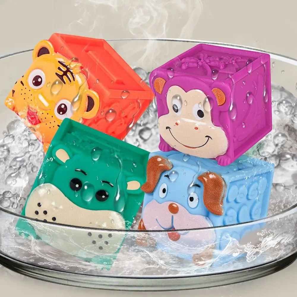 12 قطعة من مكعبات بناء الحيوانات المطاطية الناعمة للتعليم المبكر ومقاومة درجات الحرارة العالية ويمكن لدغة لعبة ألغاز الضغط