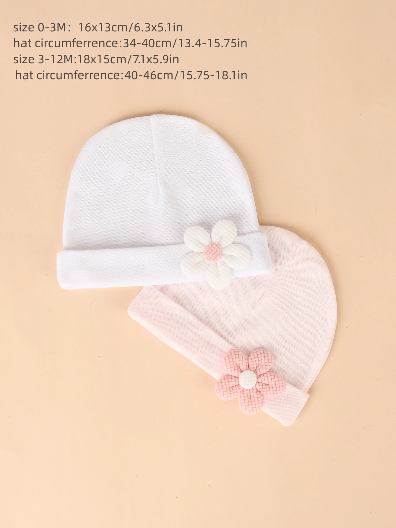 2-Pack of Soft and Warm Floral Cotton Hats for Baby Girls, Suitable for Newborn Photoshoots and All Seasons