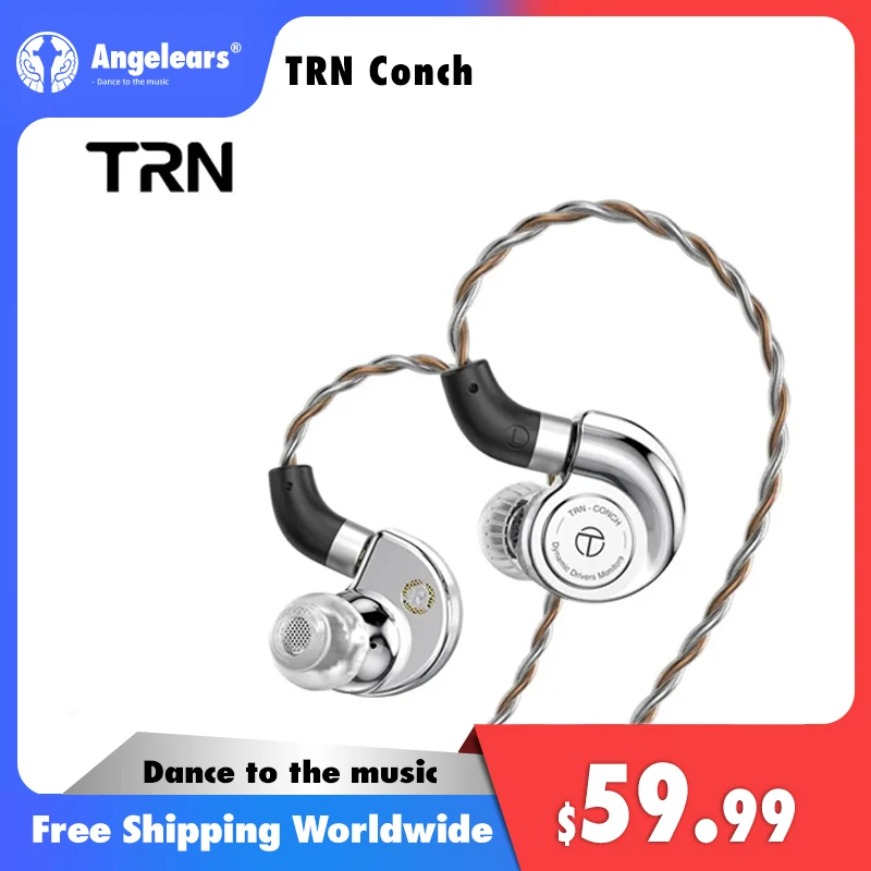 TRN Conch Earphone High-Performance DLC Diamond Diaphragm Dynamic in-Ear Monitors Interchangeable Tuning Nozzle  Filters TRN