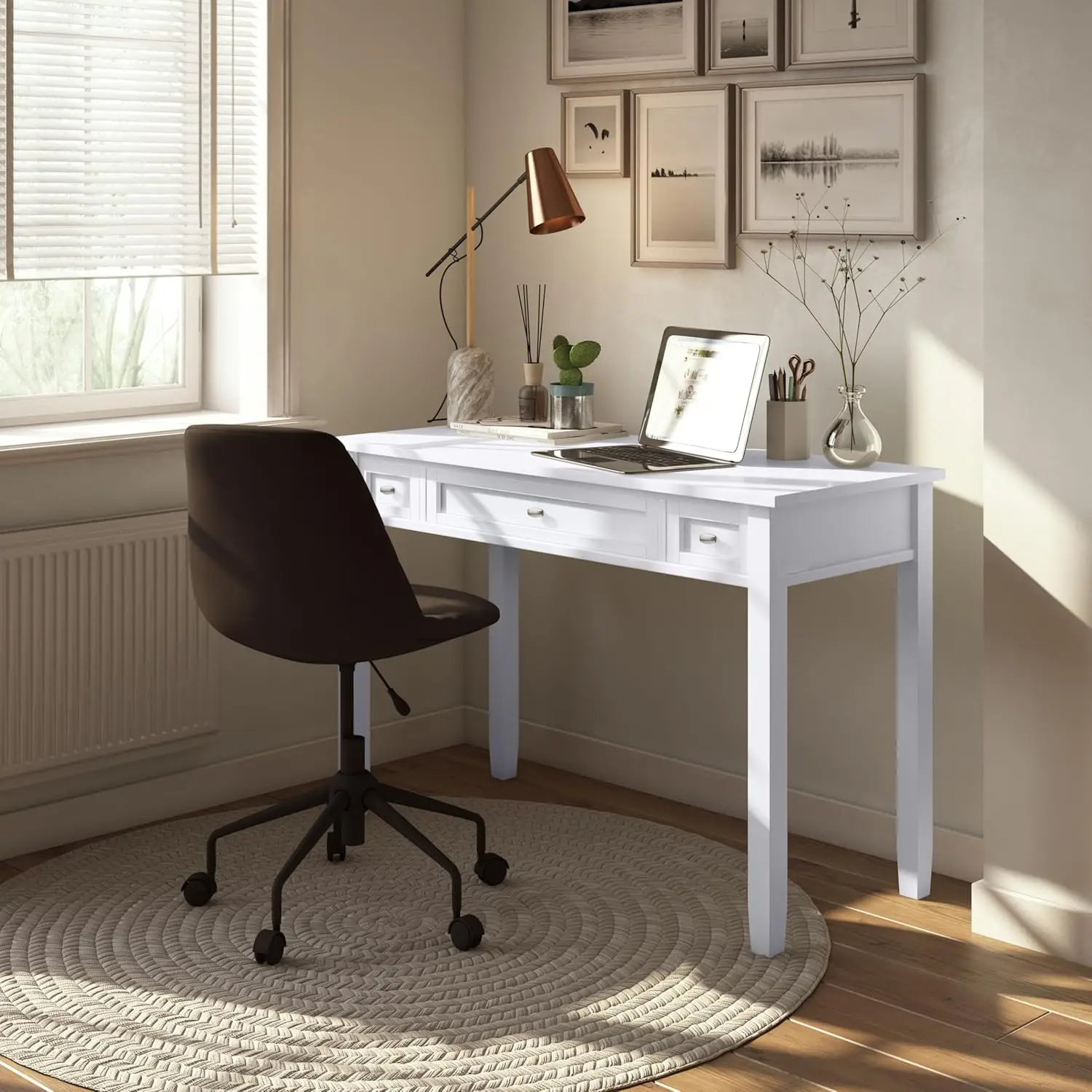 Warm Shaker Desk - 48-Inch Wide Solid Wood Writing Desk in White, Transitional Home Office Computer Table for Workspace or Study