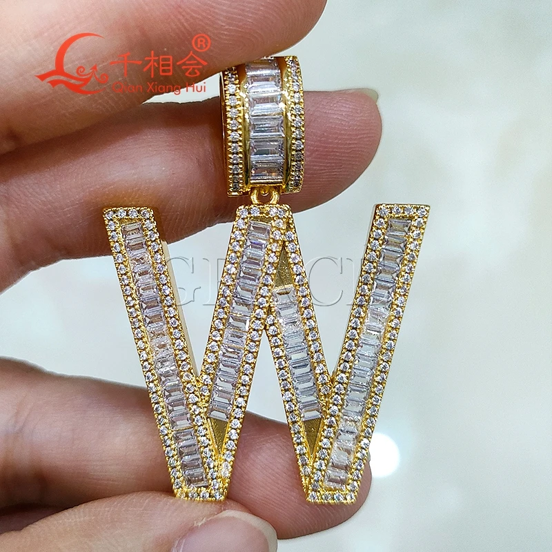 ใหญ่ขนาดตัวอักษรคำ D VVS สีขาว Baguette Moissanite จี้เงินแท้925เครื่องประดับ Hip Hop หมั้น Datting