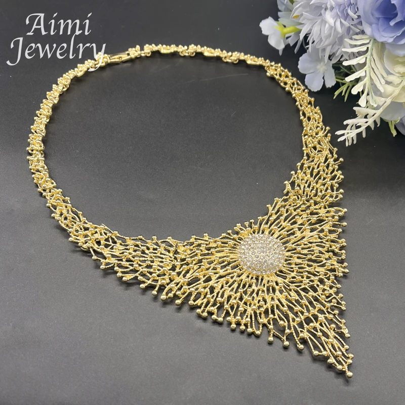 Original 18K Gold Plated Jewelry Set African Italian Necklace Earring Bracelet Ring Luxury Women Fashion Party Wedding Gifts