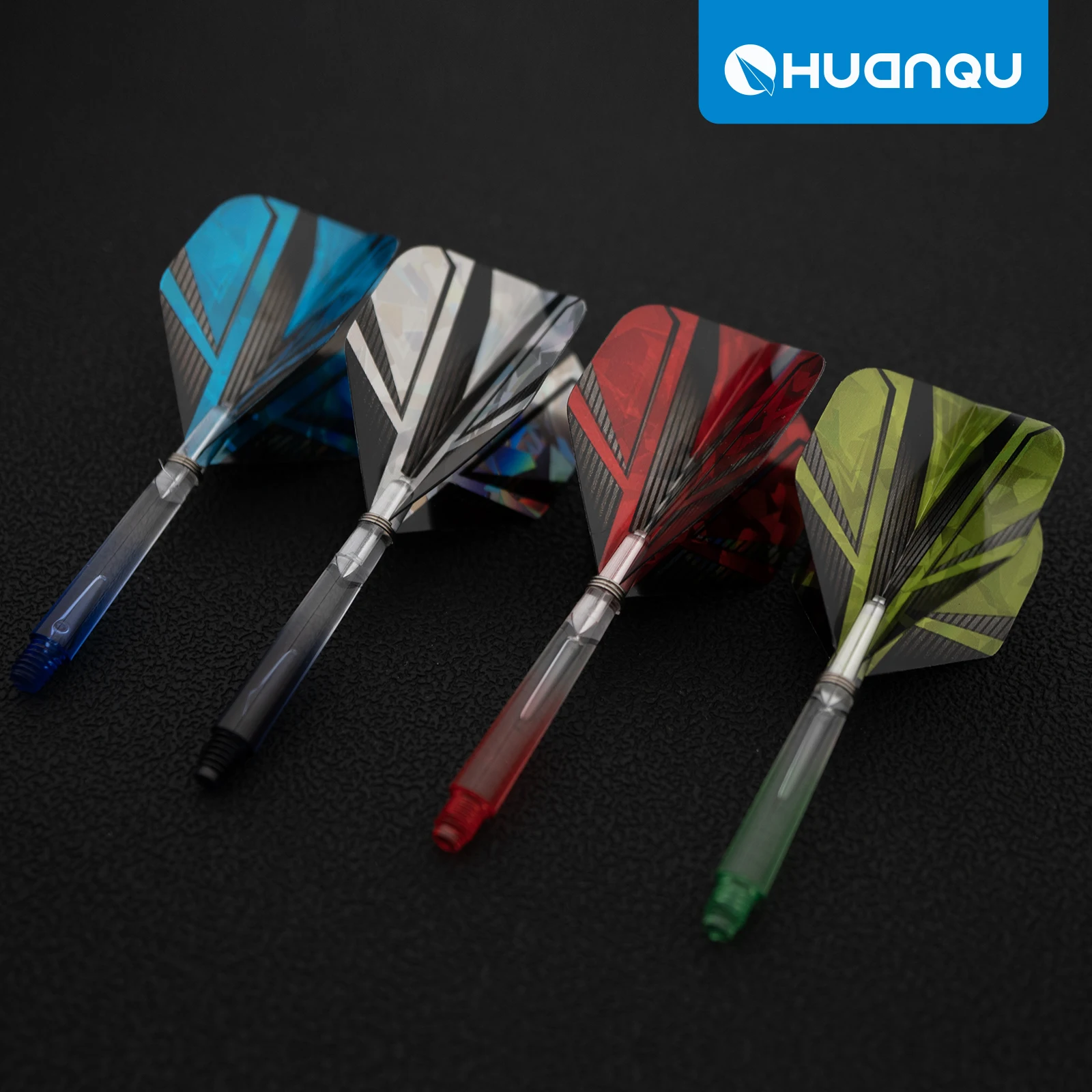 Huanqu Professional Dart Accessories Set, Available in Four Colors, Includes 6 Transparent Gradient Plastic Dart Shafts and 6 Standard Laser Pet Dart Wings, Dart Replacement Accessories, Universal Standard Professional Dart Accessories, Durable Dart Shaft and Wing Combination