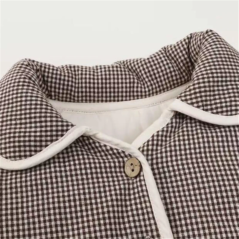 EnkeliBB Baby Girls Plaid Coat For Winter Keep Warm Toddler Jackets Peter Pan Collar Lovely Kids Winter Tops With Buttons