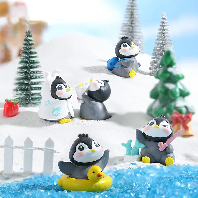 6pcs/set Mini Winter Penguin Miniature Mini Animal Figurines Fairy Garden Bonsai Doll House Ornaments Garden Decoration Outdoor