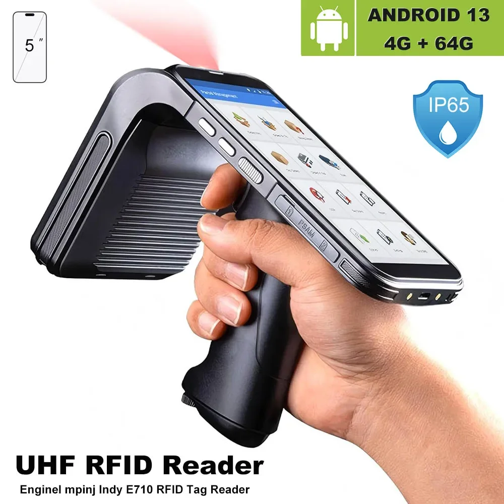 

Original Android 13 Handheld UHF RFID Reader with Impinj E710 Antenna Data Collectors with 2D Zebra Barcode Scanner