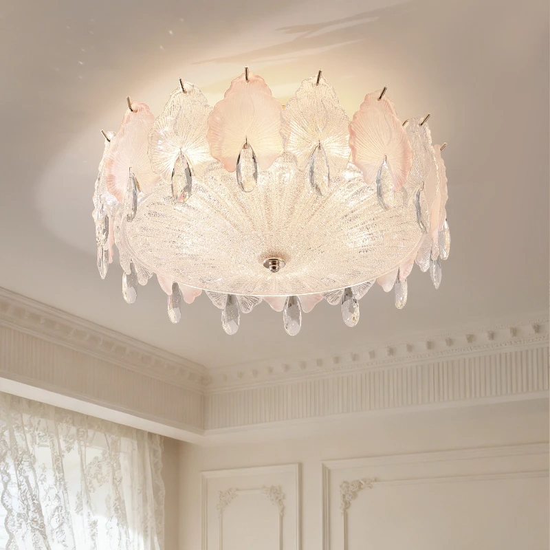 Romantic Floral Handmade Glass Ceiling Light Atmosphere Master Bedroom Living Room Restaurant Hotel French Luxury Round LED Lamp
