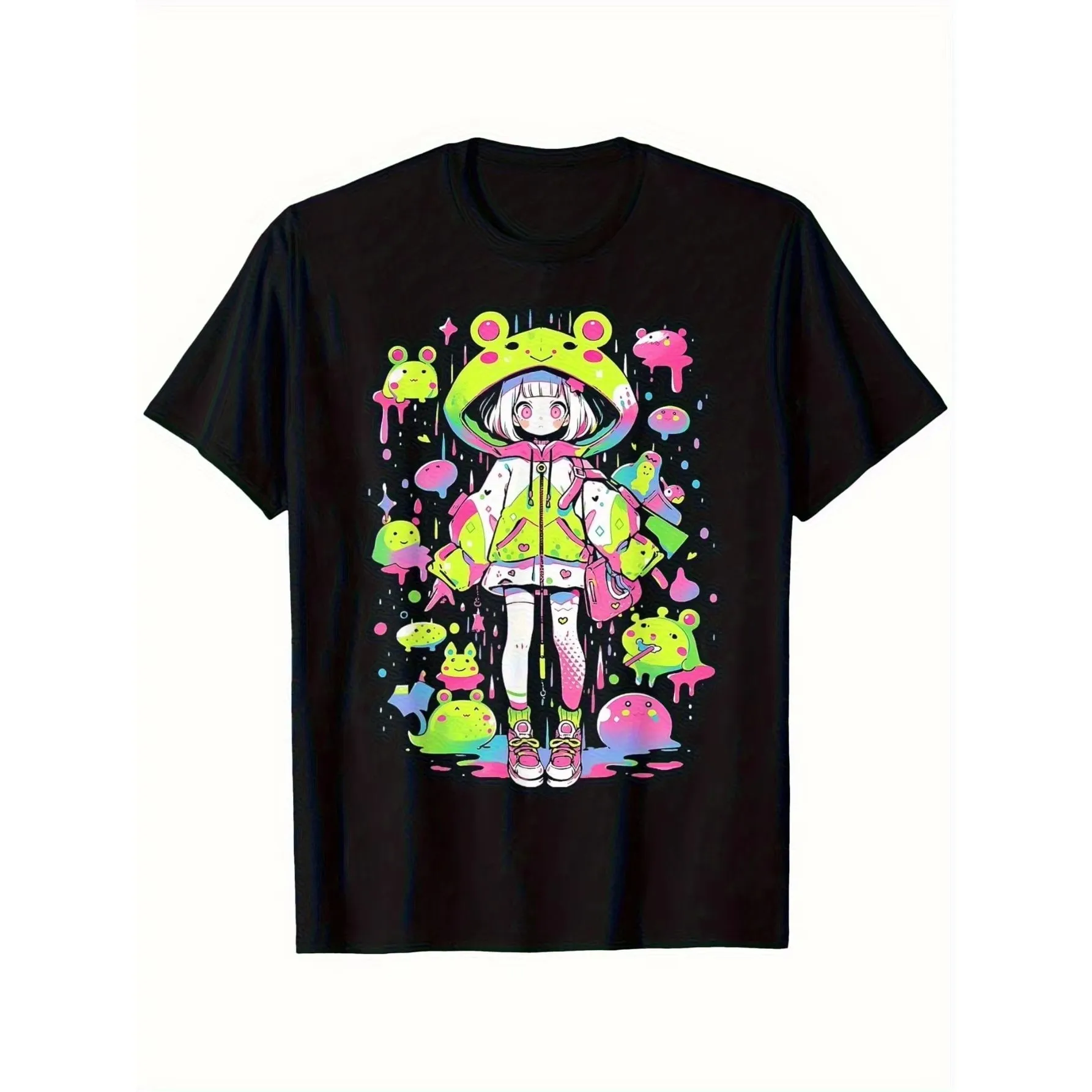 Kawaii Frog Girl Anime Graphic T-Shirt Men Harajuku Street Style Short Sleeve Cotton Tee
