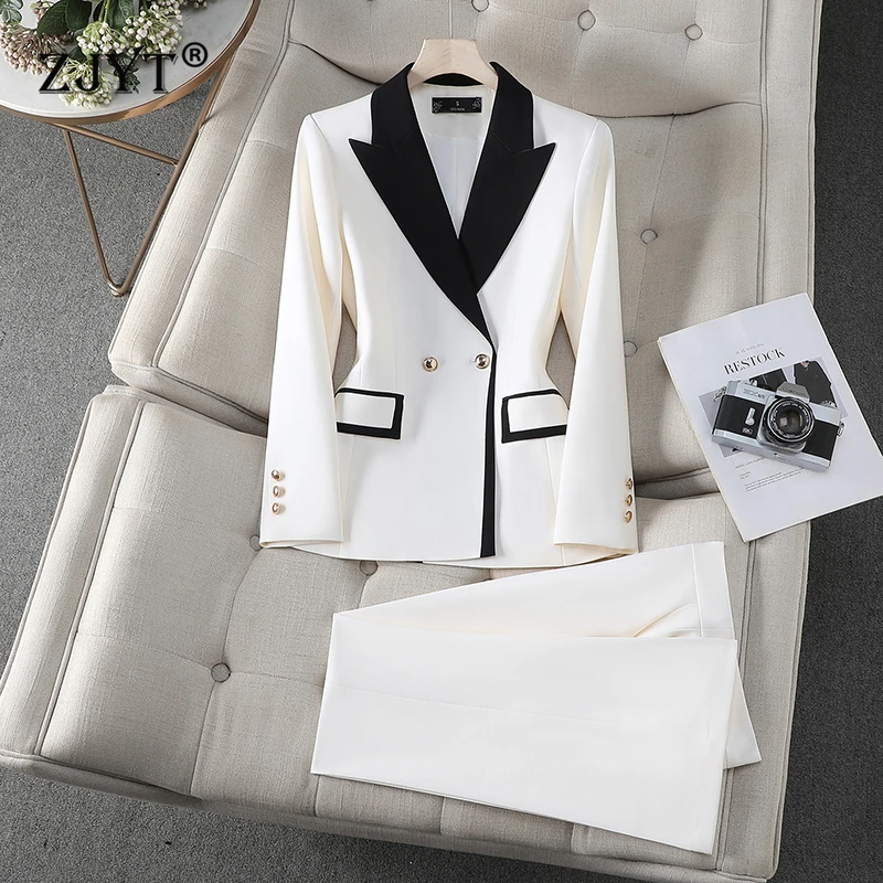 

ZJYT Elegant Business Chic Formal Blazer Pants Set for Woman Autumn 2025 Korean Fashion Hit Color Jackets Trousers Suits 2 Piece