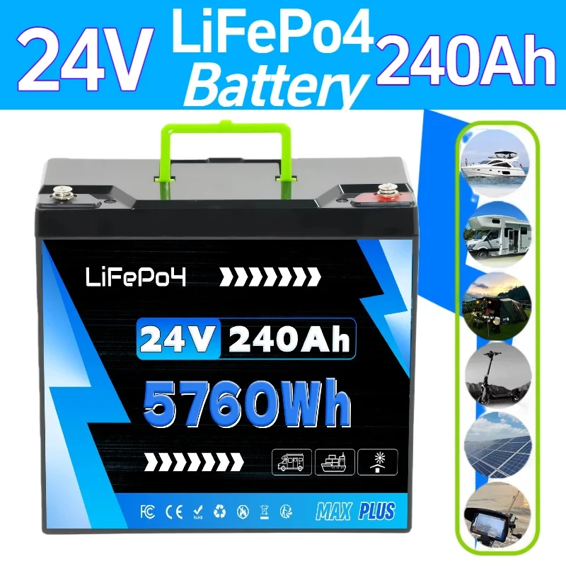 

LiFePO4 Battery 24V 240Ah with Built-in BMS, 8000+Cycles,Perfect for Solar Power Systems,RVs, Marine Vessels, Off-Road Trips