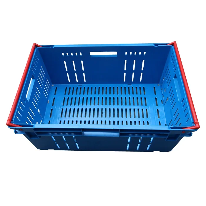 Plastic foldable perforated Recyclable Ventilated Vegetable Crate Fruit Basket Nestable Stackable Moving Bale Arm Crate