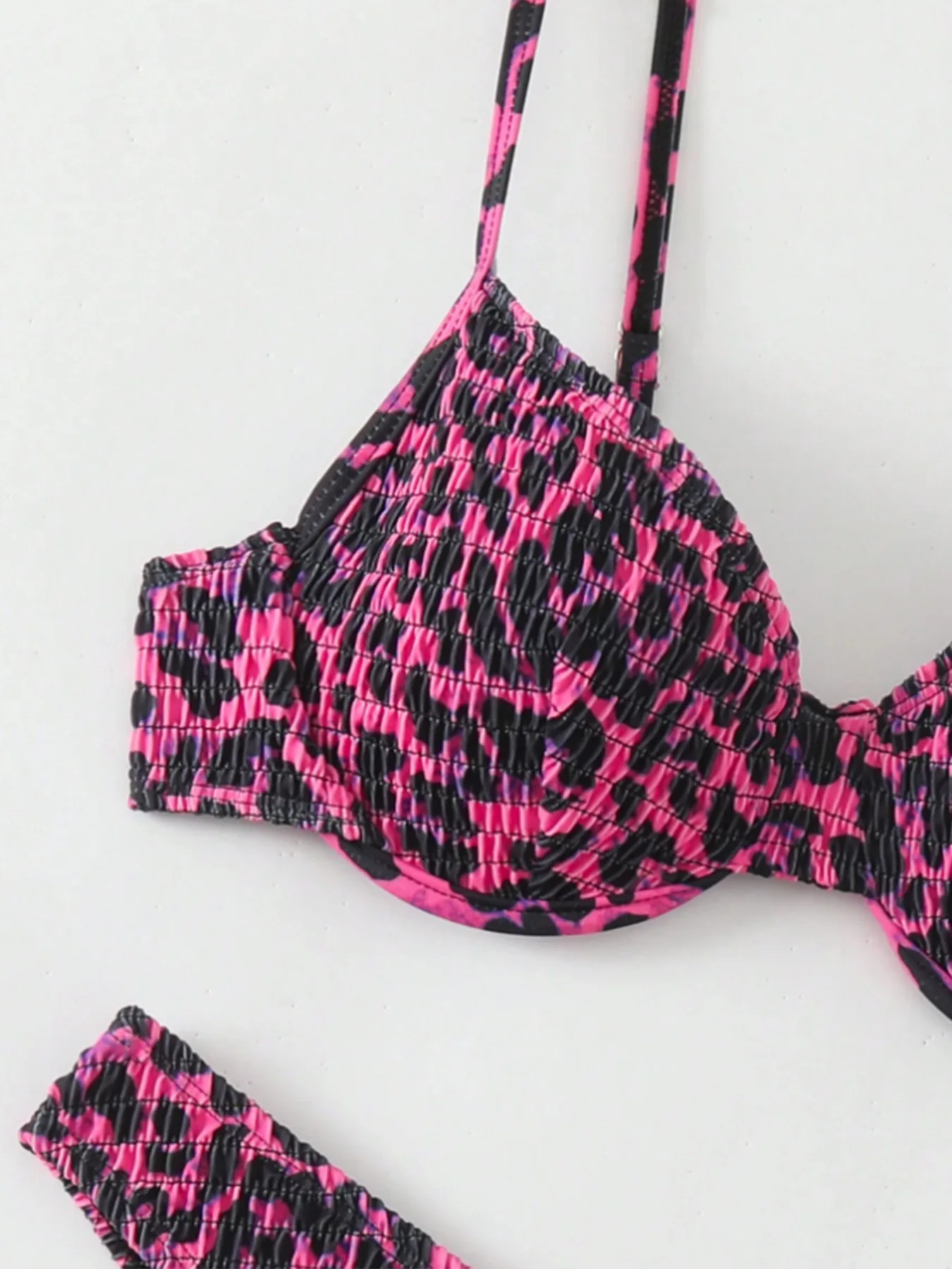 Sexy enrugado leopardo impressão push up bikinis define duas peças maiôs beachwear maiô biquini tankini trikini