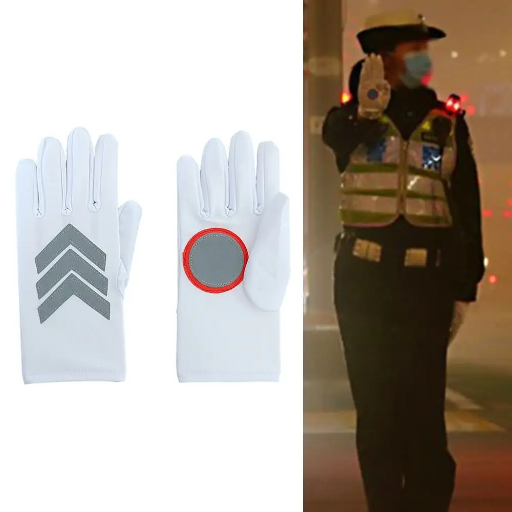 

White Traffic Command Gloves Creative Riding Thicken Reflective Strips Mittens Reflect Light Windproof Security Duty Gloves