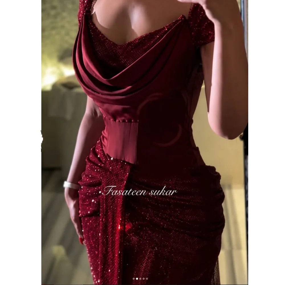 Schulterfreies Abendkleid mit Pailletten in Burgunderrot, Meerjungfrauen-Stil, 2026, Ballkleid, formelle Roben de Soirée, elegante, maßgeschneiderte Damenkleider