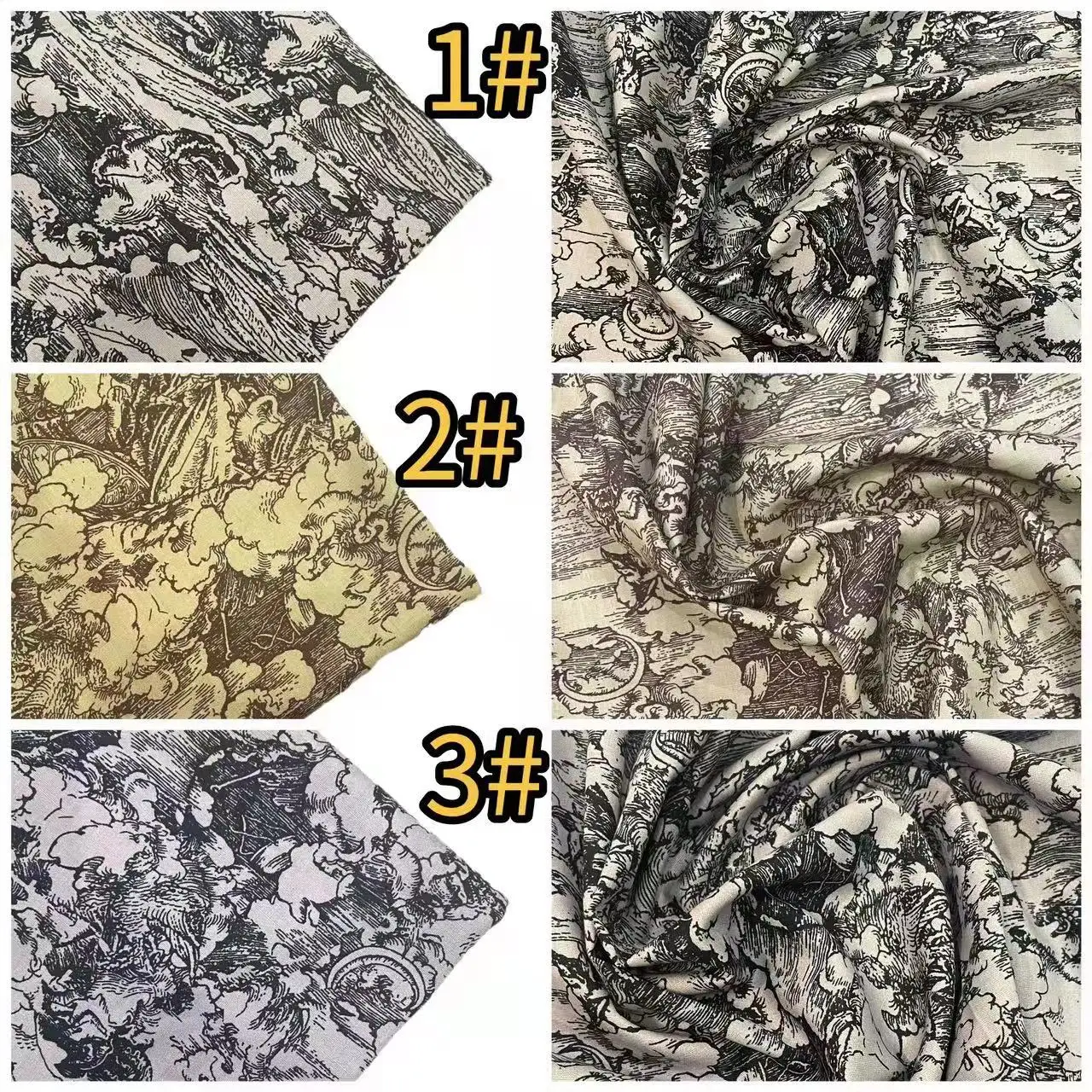 145x50cm Retro-Malerei Baumwolle Popel ine Stoff für Kinder Baby Nähen Stoff Kleider Rock DIY handgemachte Designer Patchwork Meter – Detail 3