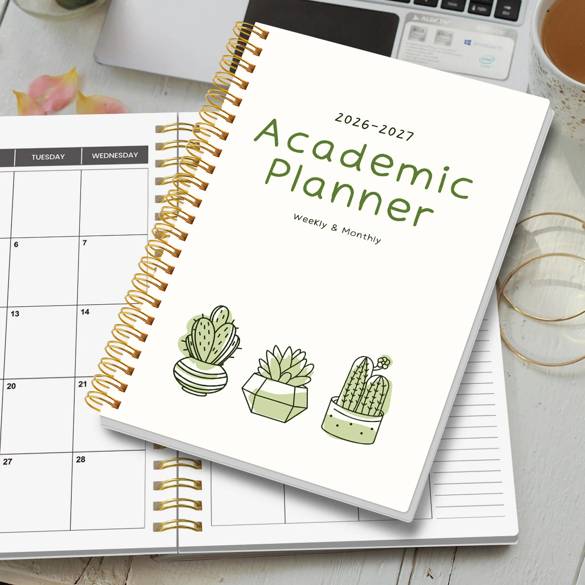 2026-2027 مخطط أسبوعي وشهري A5 – يناير 2026 إلى ديسمبر 2027 منظم حلزوني مع التقويم والملاحظات واللوازم المدرسية والمكتبية