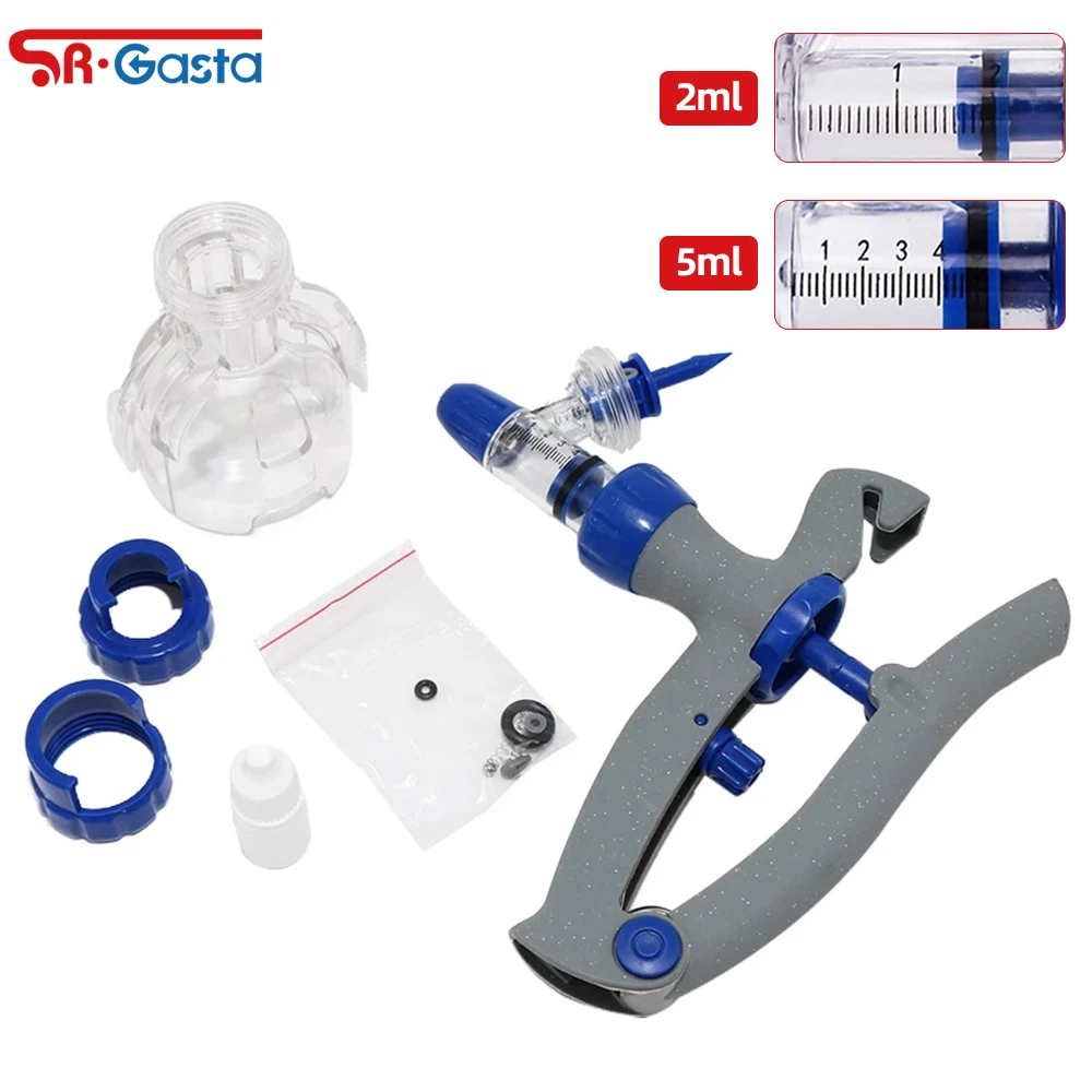 Pistola de seringa de 1/2/5ml com escala, seringa contínua de vacina veterinária para frango, pato, porco, vaca, ferramentas veterinárias ﻿