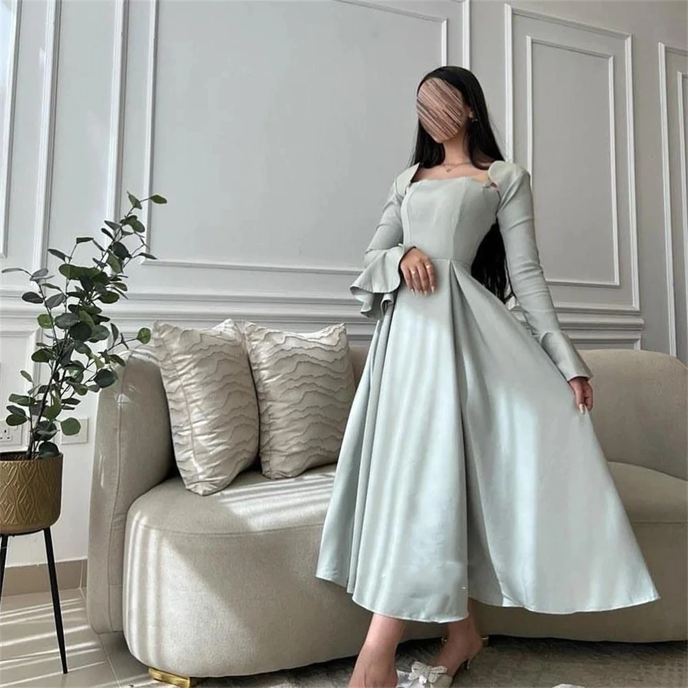 

Romantic Square Collar Ball Dress Saudi Arabia Prom Jersey Ruffles Formal Evening A-line Square Neck Bespoke Occasion Gown