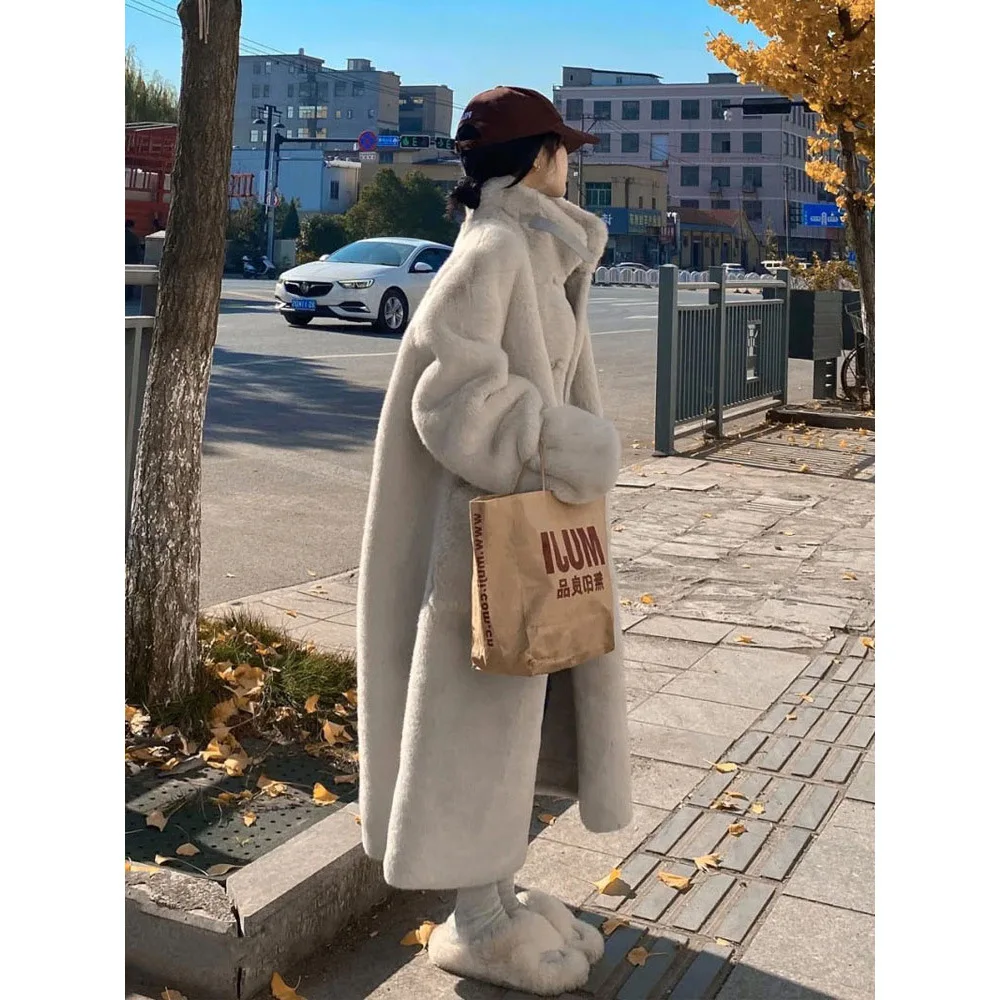 

Autumn and Winter Loose Fur One Thick Imitation Rabbit Plush Fur Coat Women's Medium Length Lamb Fur Coat