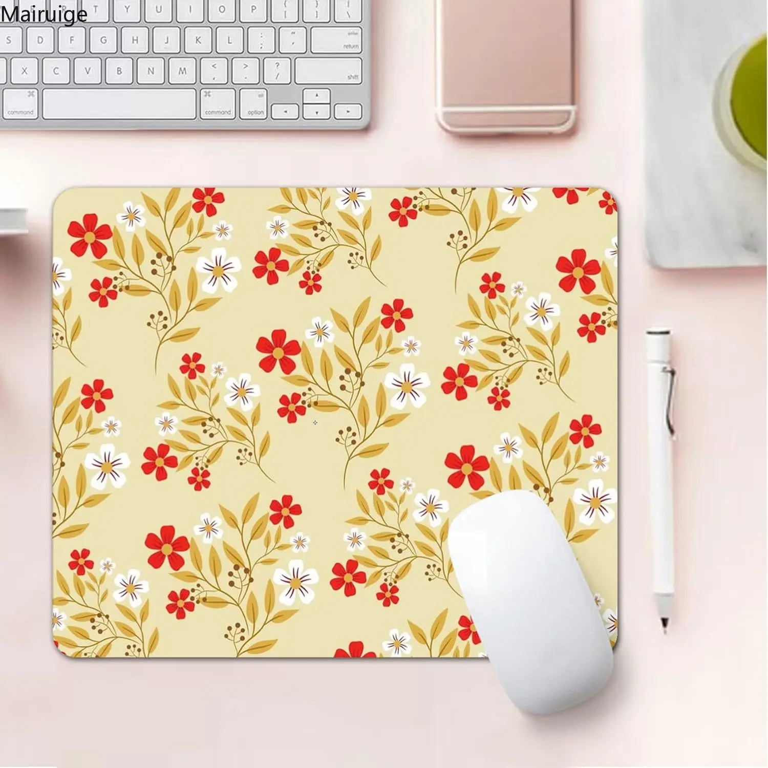 

Plant and flower design square mouse pad with anti slip base that can be cleaned, suitable for e-sports, office and home use
